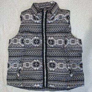 Land’s End black and white tribal puffy down vest XL